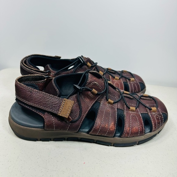 MENS CLARKS BRIXBY COVE BROWN LEATHER STRAP COMFORTABLE FISHERMAN SANDALS 13 main image 6